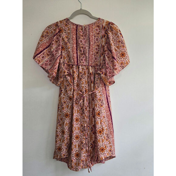 Band Band Of The Free Dress Women Small. Short Sleeve Boho Rust floral Peasant. - Picture 3 of 11